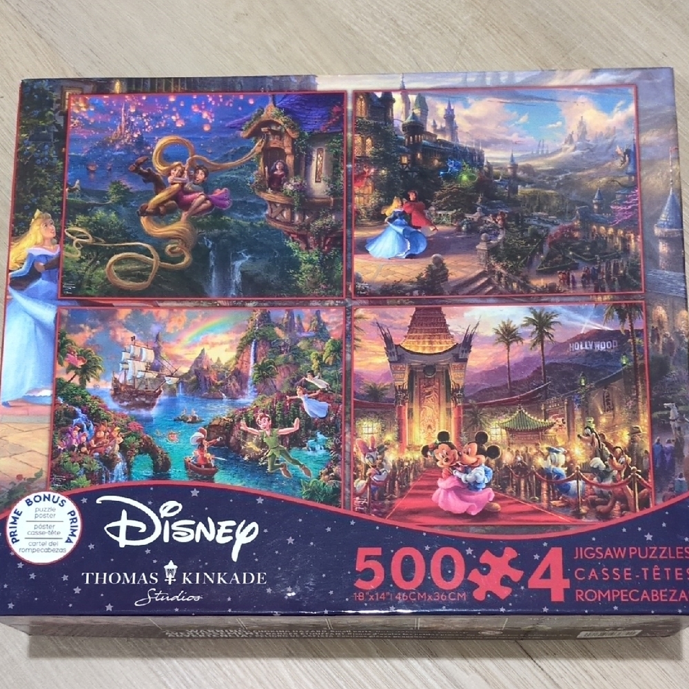 Disney Thomas Kinkade Studios 4-Pack Puzzle Set - Blue, Purple, Pink, Green